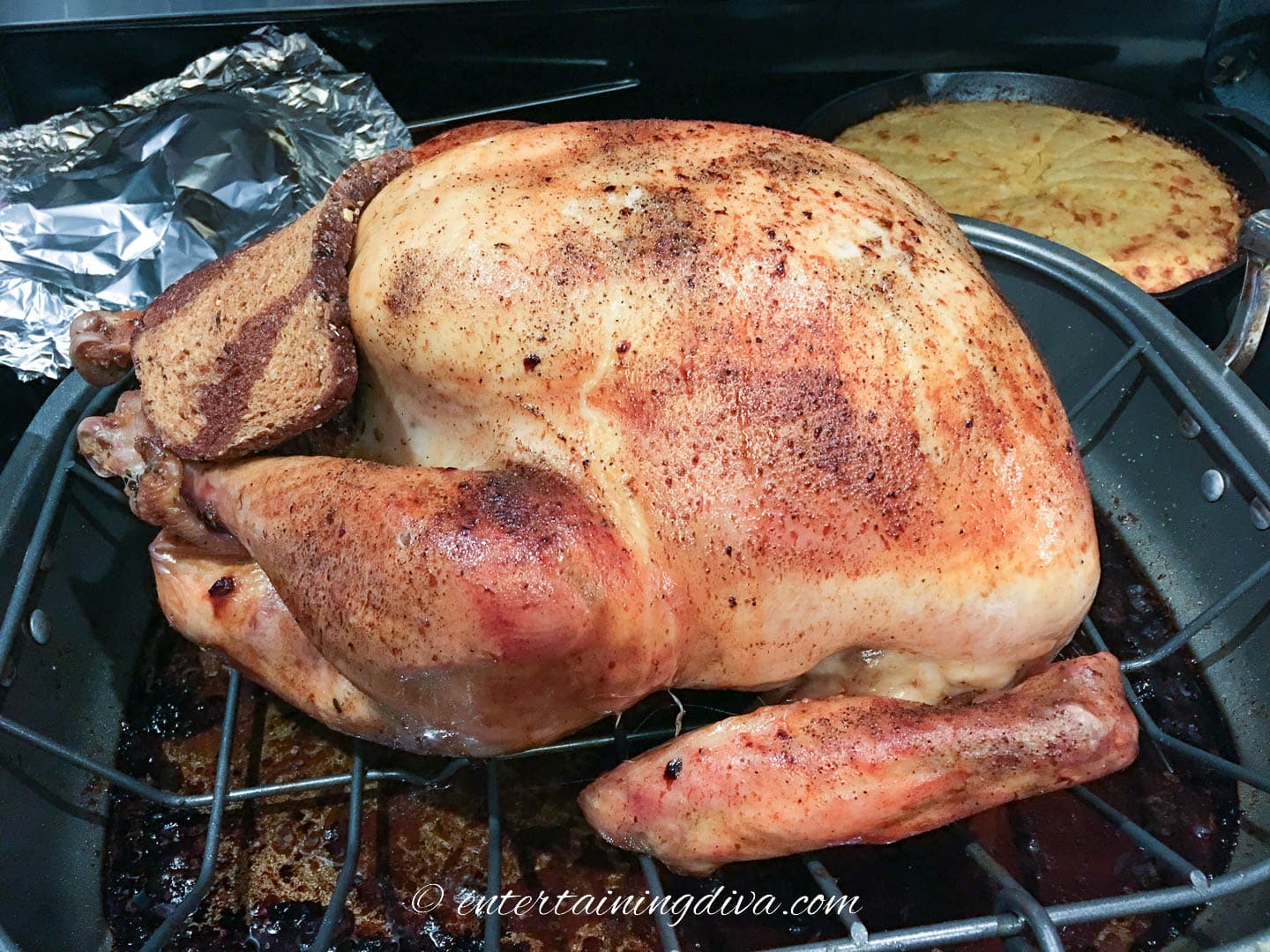 Roasted turkey in a roasting pan