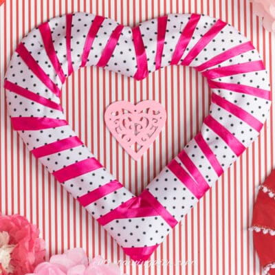 easy DIY Valentine heart wreath made with ribbon