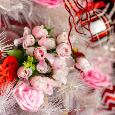 Close up of a red pink and white Valentine tree