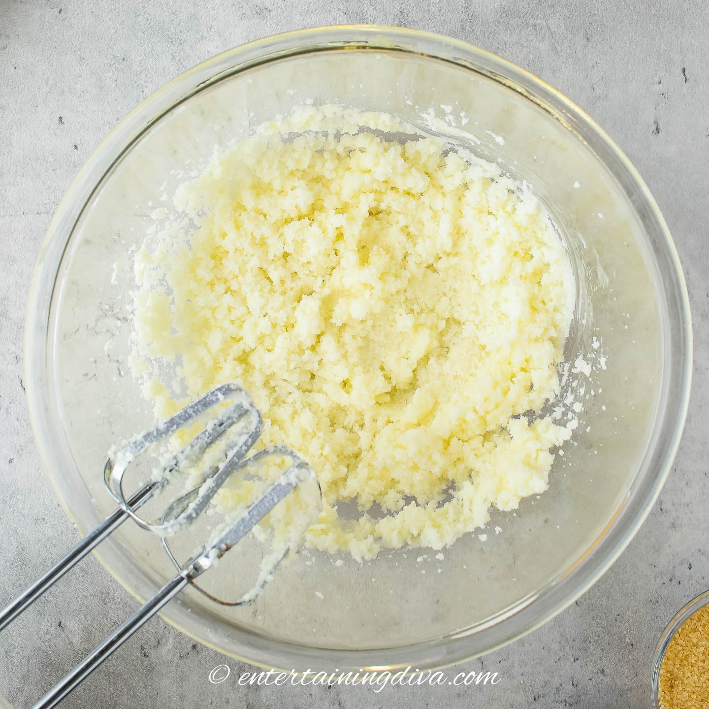 butter and sugar creamed in a bowl
