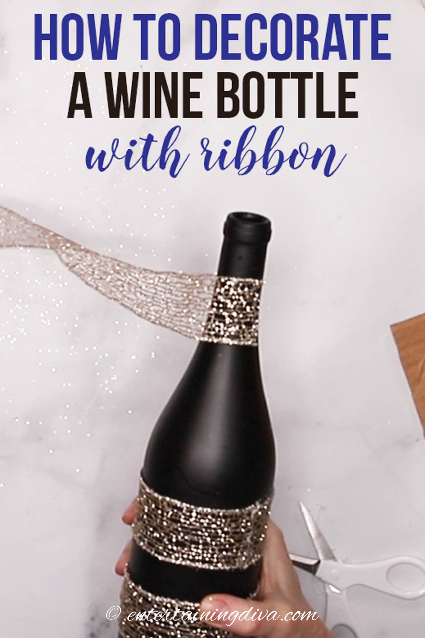 how to decorate a wine bottle with ribbon