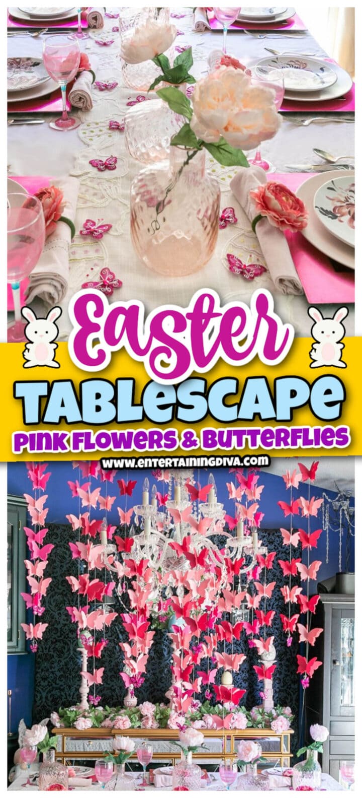 Pink Flowers And Butterfly Easter Tablescape