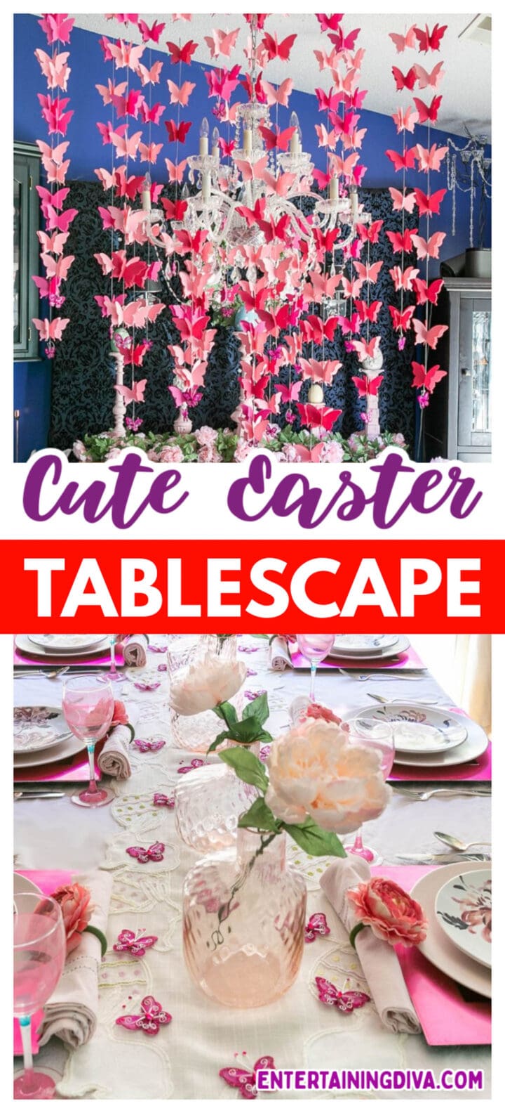 Pink Flowers And Butterfly Easter Tablescape