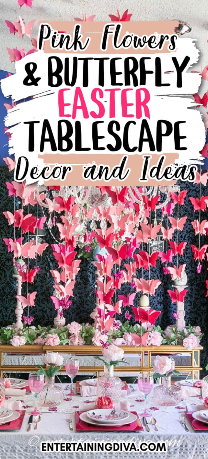 Pink Flowers And Butterfly Easter Tablescape