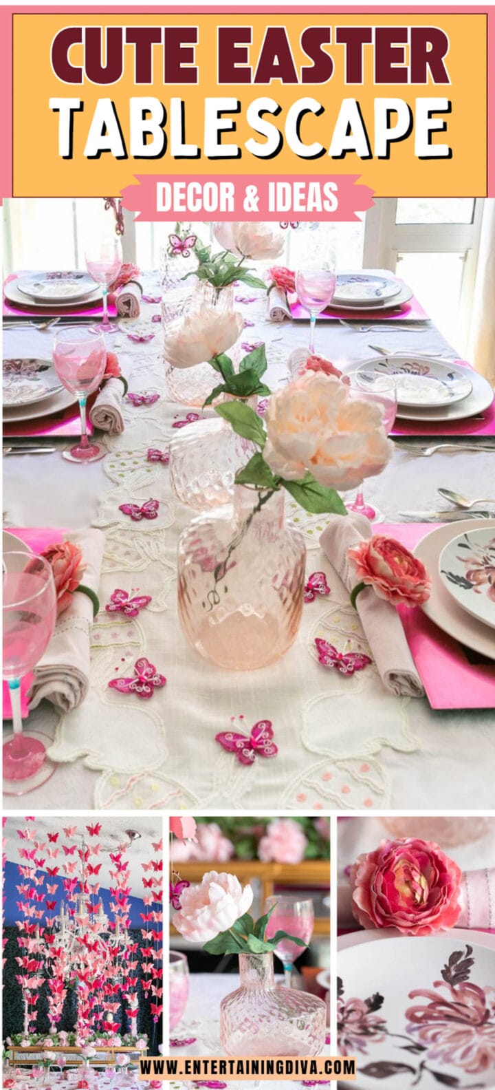 Pink Flowers And Butterfly Easter Tablescape