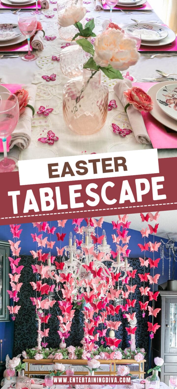 Pink Flowers And Butterfly Easter Tablescape