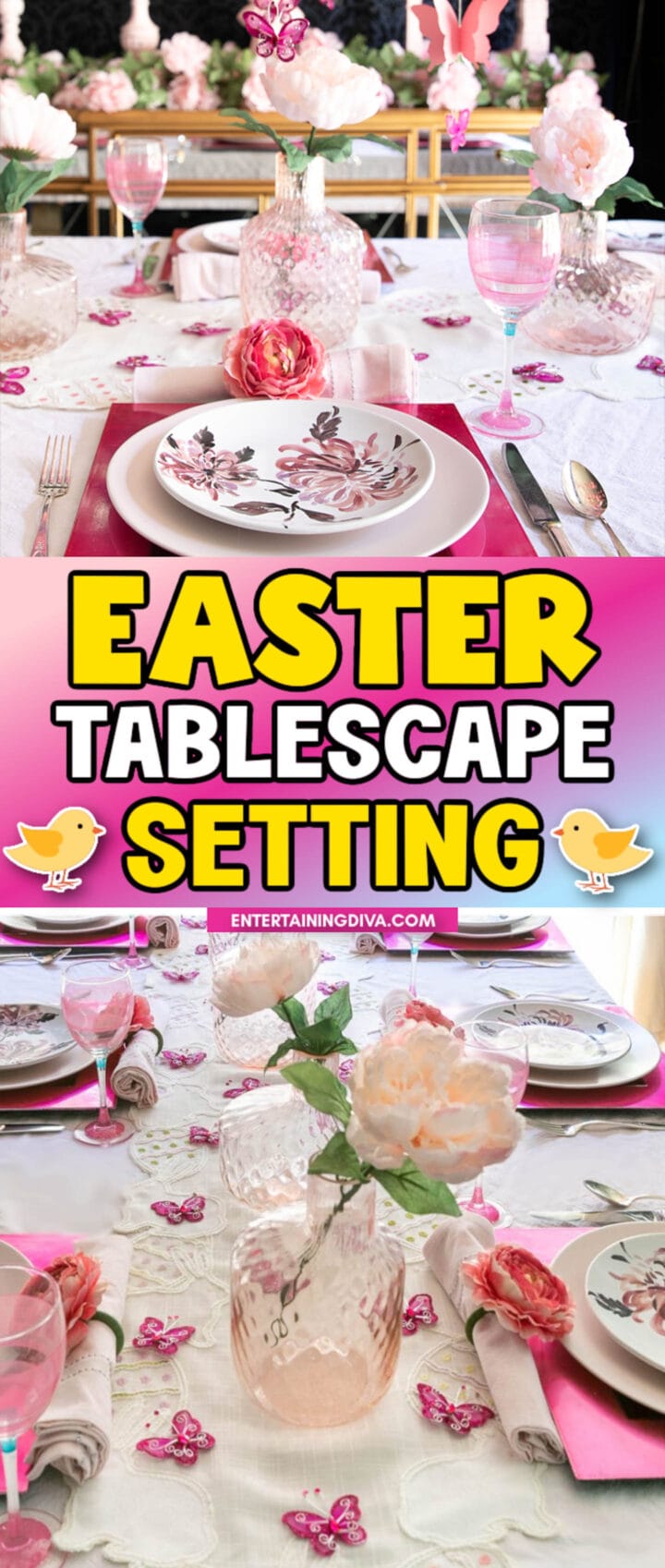 Pink Flowers And Butterfly Easter Tablescape