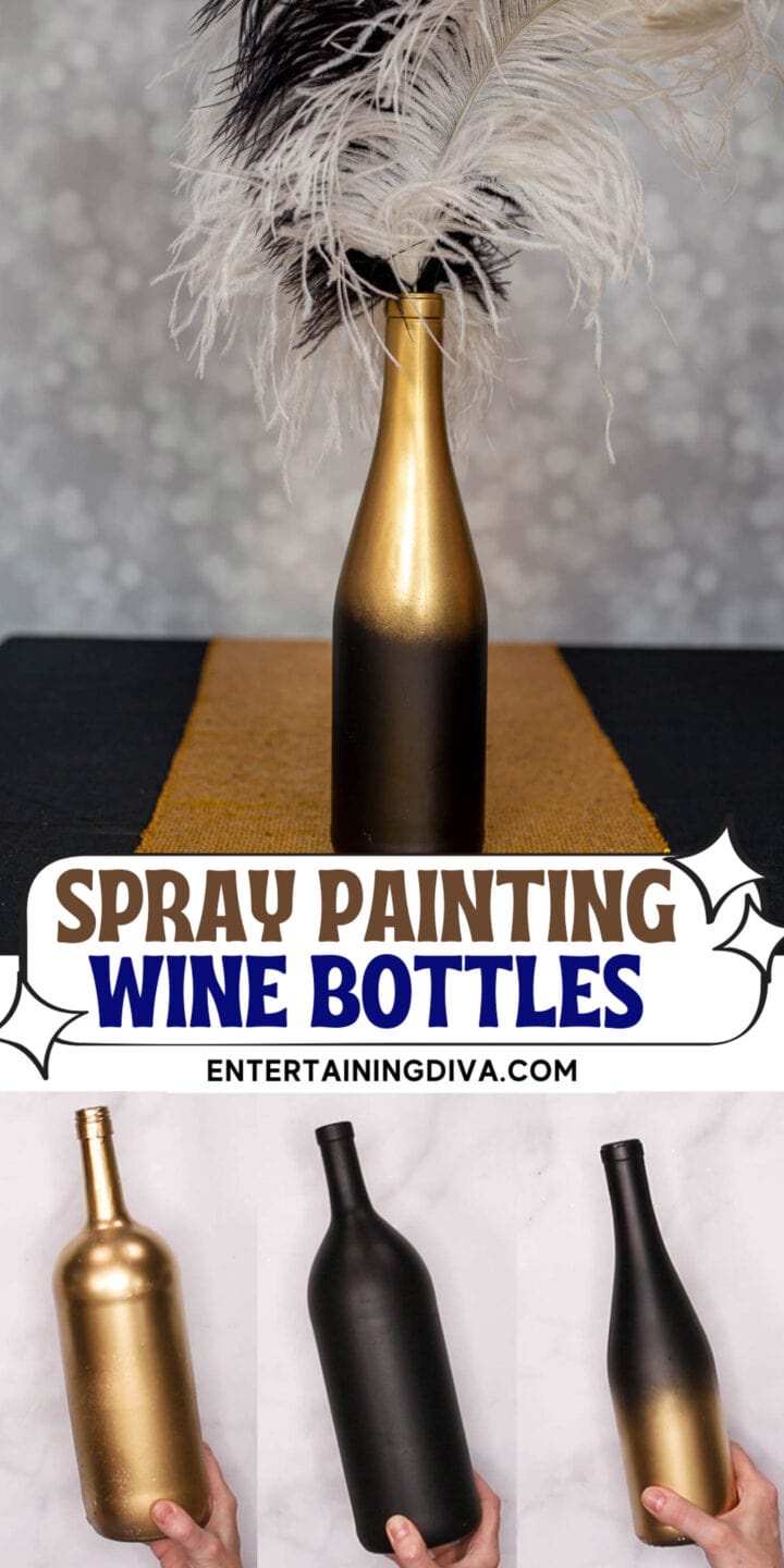 How To Spray Paint Glass Wine Bottles Black And Gold (For Centerpieces)