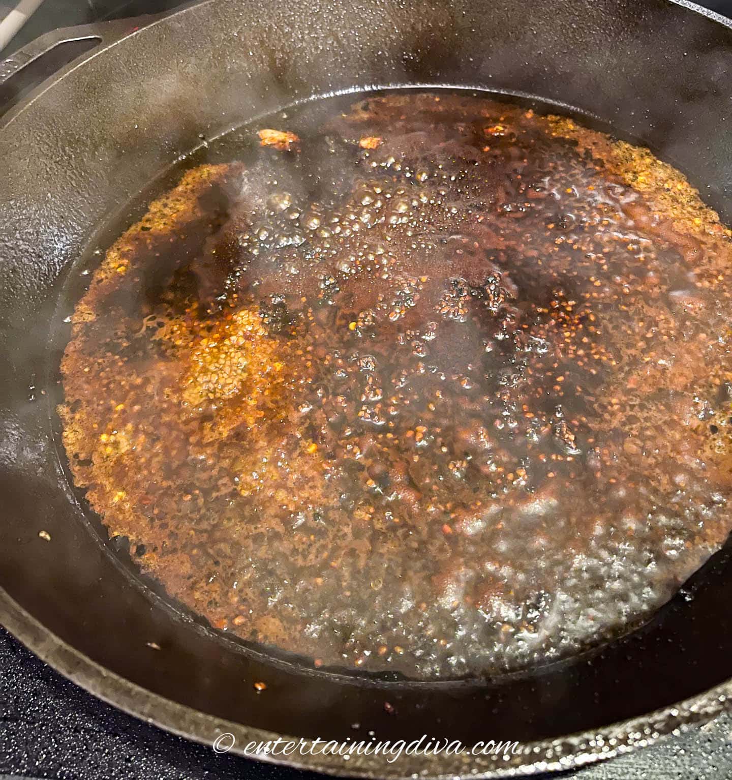 Marinade boiling in a frying pan