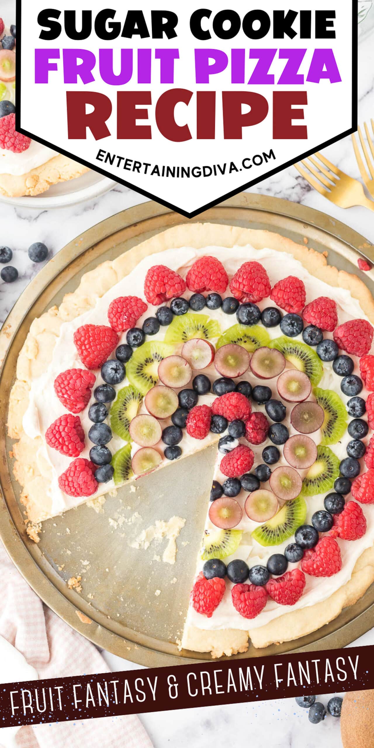 Cream cheese frosting spread on top of a sugar cookie crust