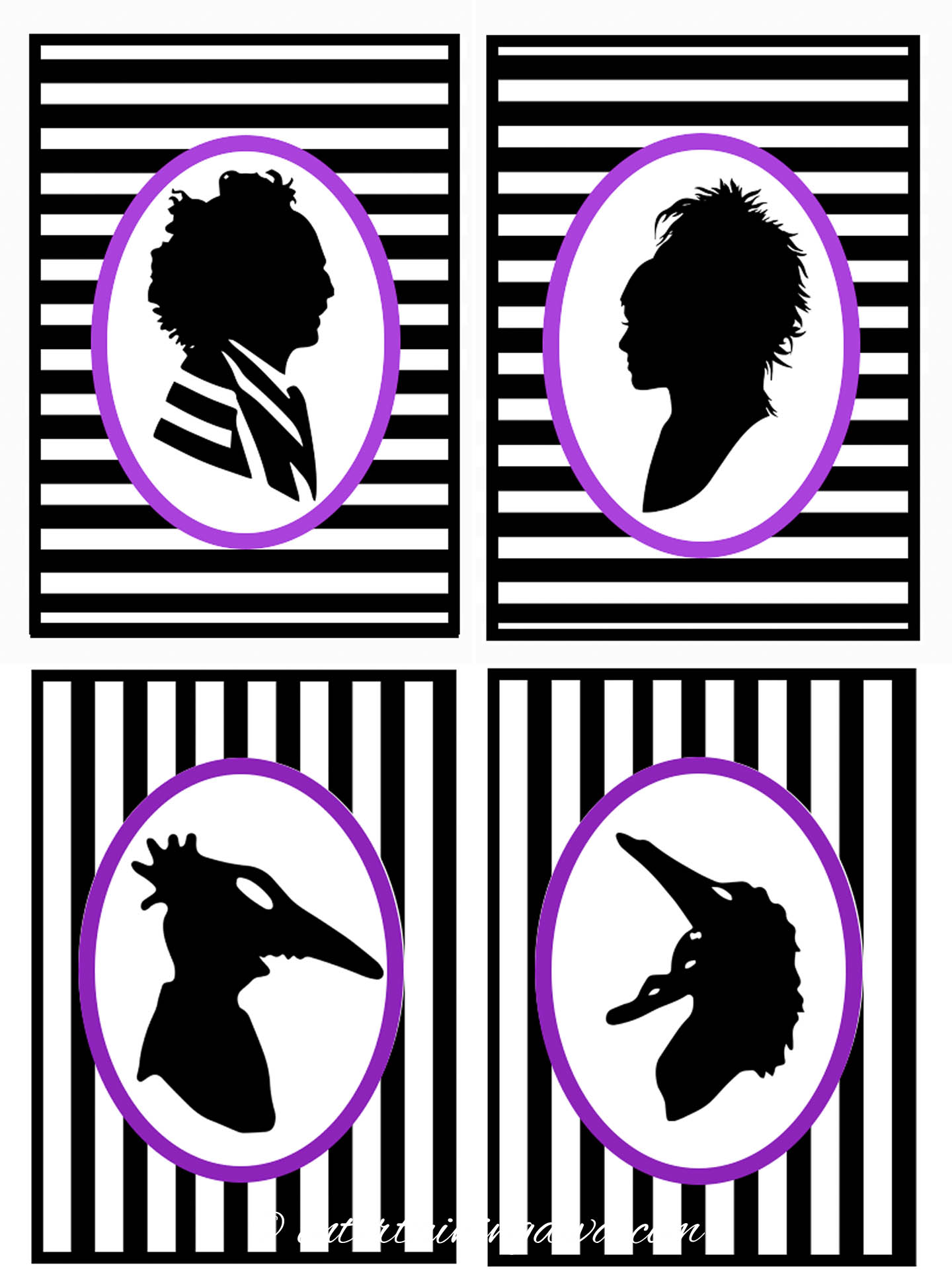 Silhouette pictures of Beetlejuice, Lydia and Adam and Barbara Maitland
