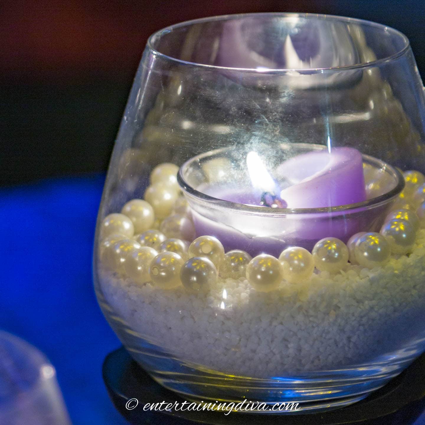 DIY sand and pearls candle holder