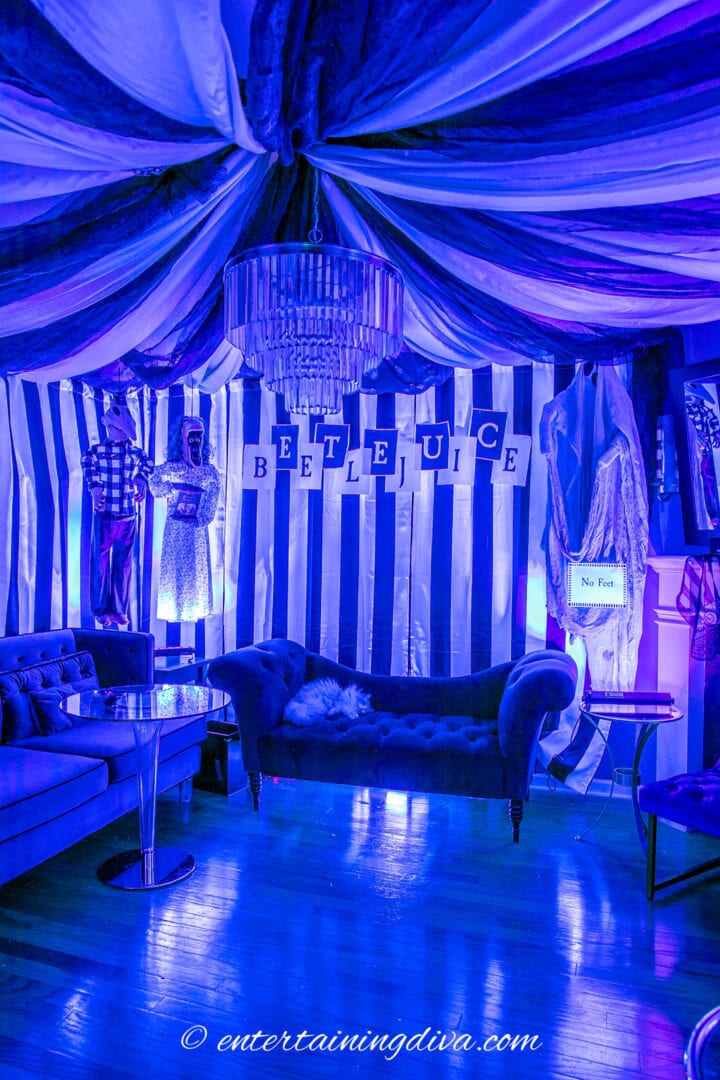 Beetlejuice party decor with black lights