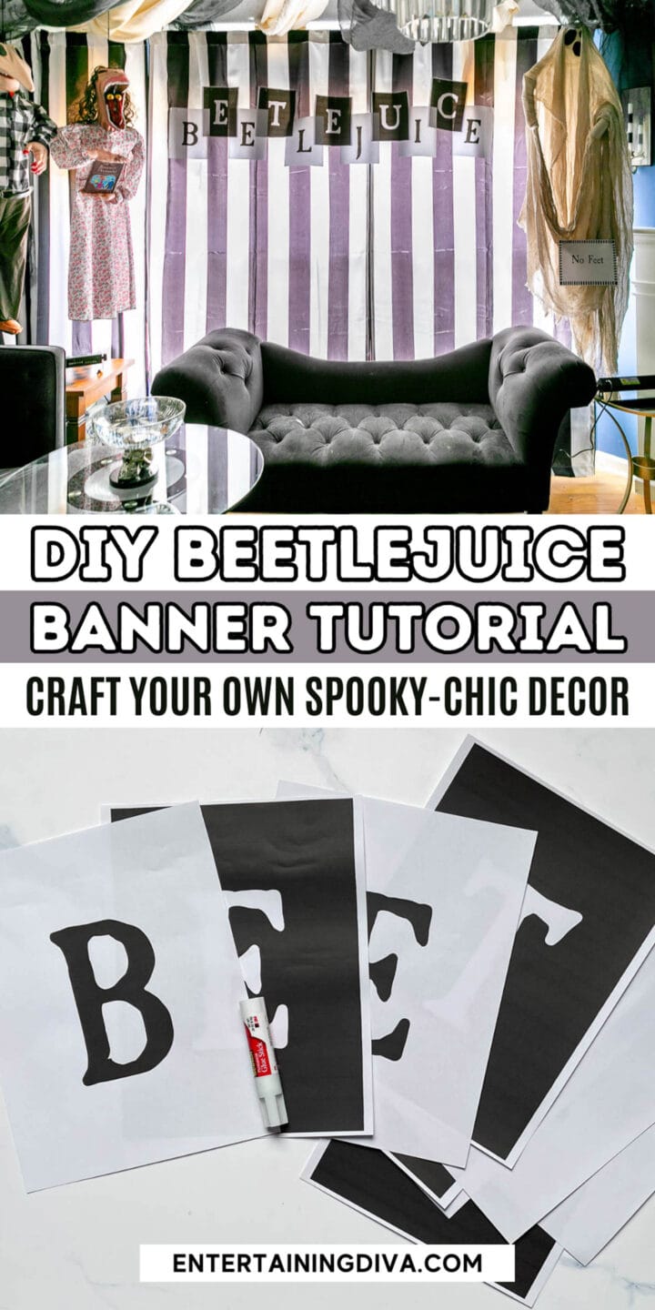 Craft your own spooky chic DIY Beetlejuice banner decor.