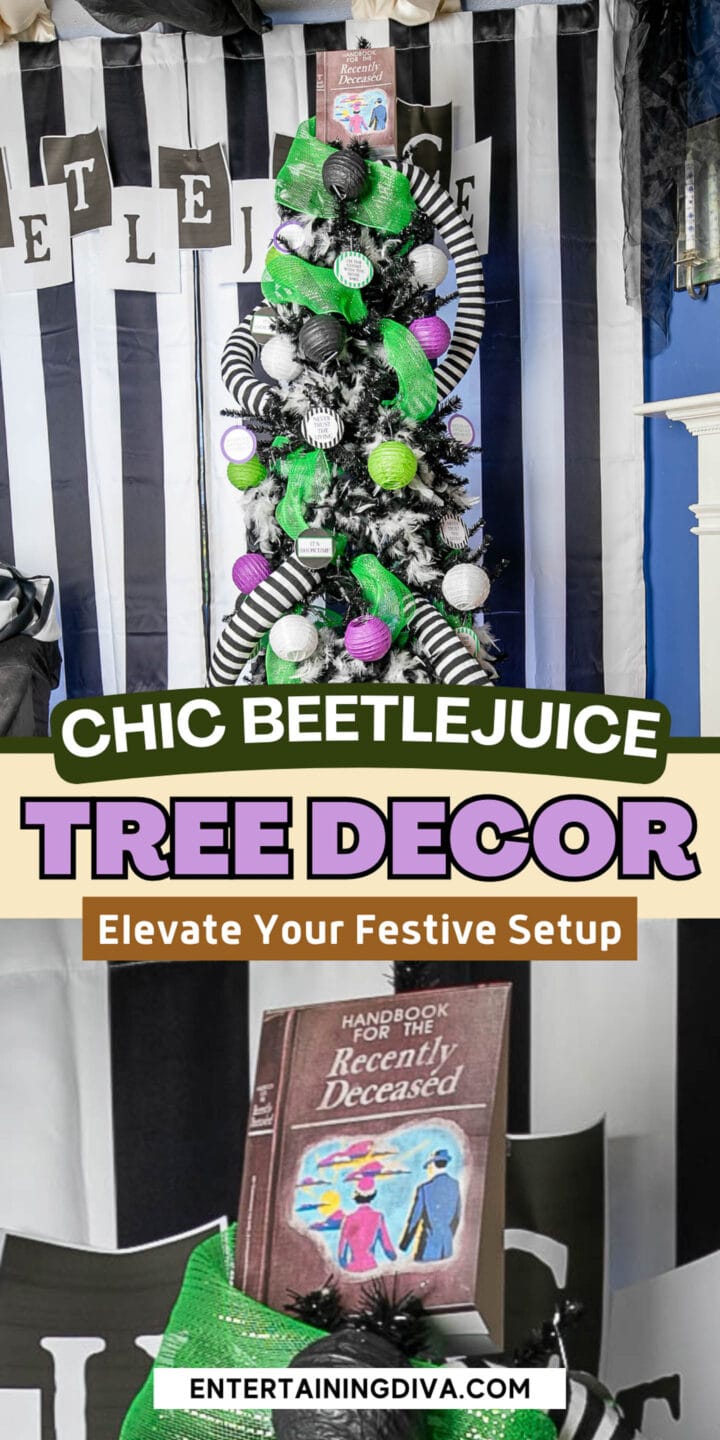 DIY Beetlejuice tree ornaments bring chic and festive decor to your setup.
