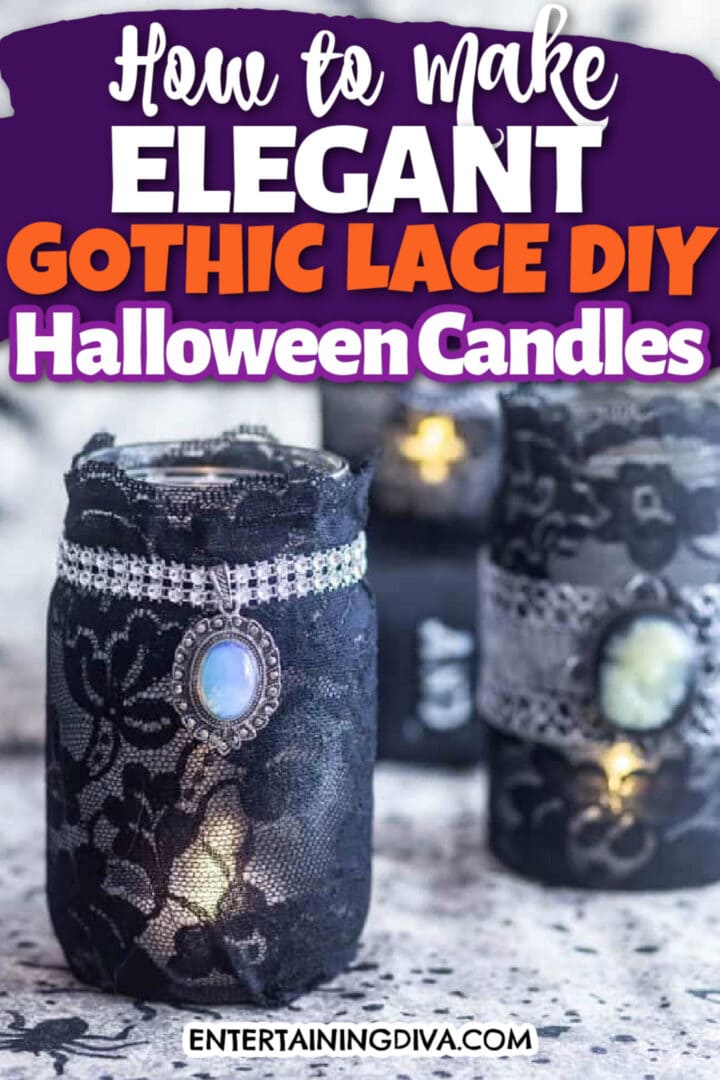 How to create elegant gothic lace DIY Halloween mason jar candle holders.