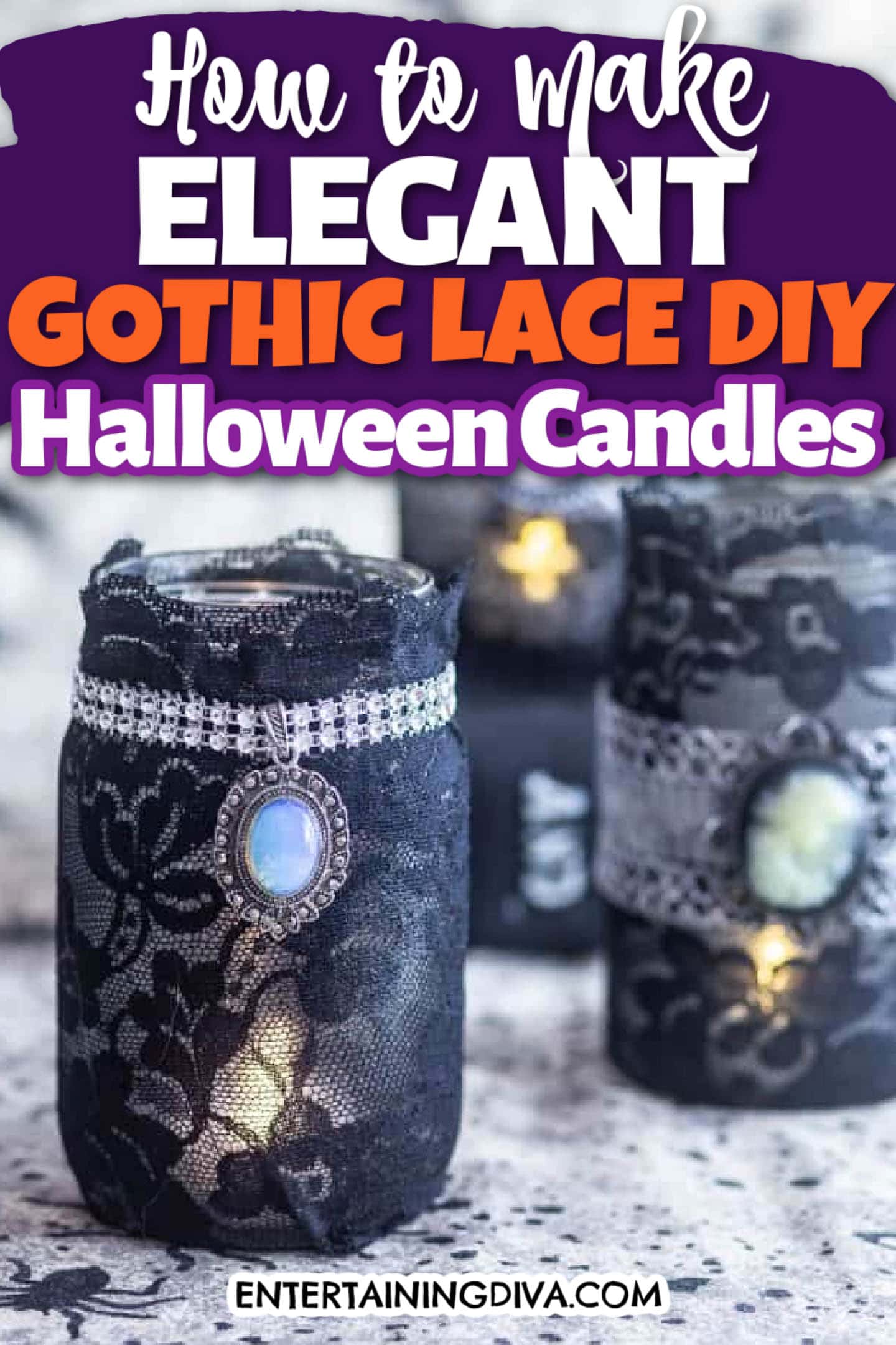 Elegant Gothic Lace DIY Halloween Mason Jar Candle Holders