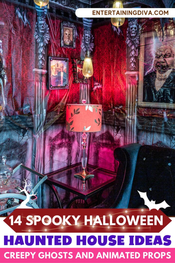 14 spooky haunted house ideas for Halloween with creepy ghosts and animated props.