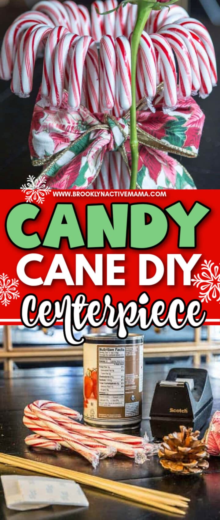 Red and white Christmas candy cane DIY centerpiece.