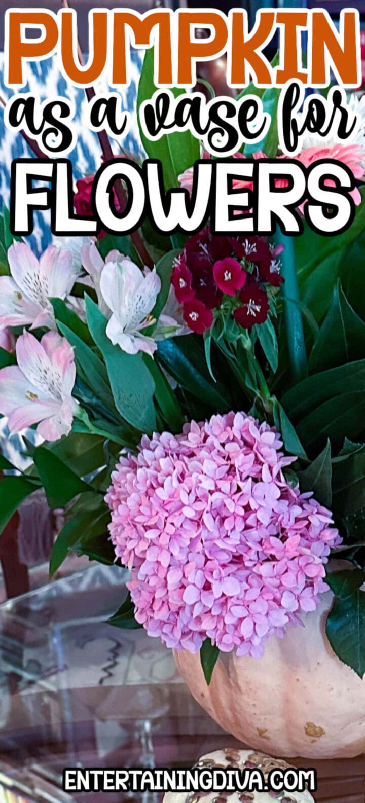 Pumpkin as a vase for flowers