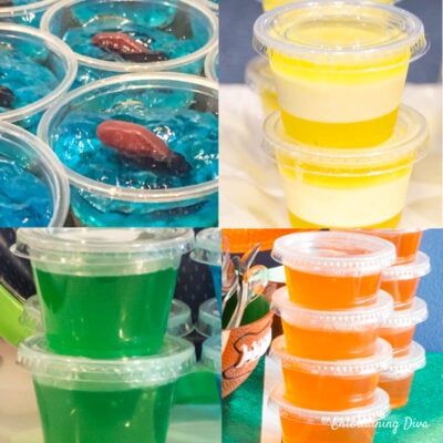 blue, green, yellow and orange jello shots