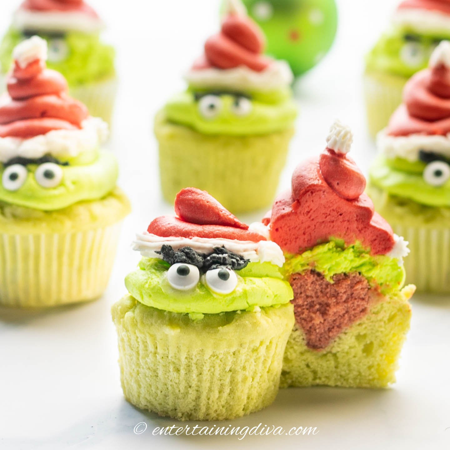 Grinch Cupcakes With A Heart Inside