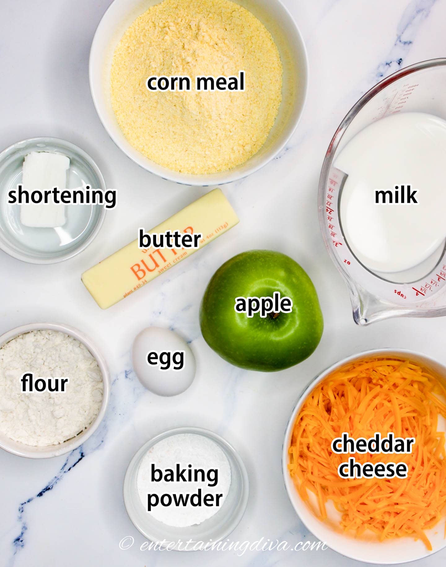 ingredients for apple cheese skillet cornbread