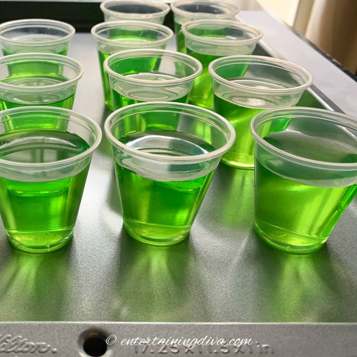 Front view of apple martini jello shots