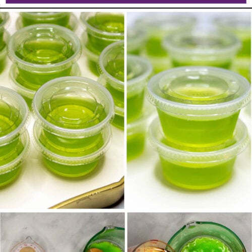 Green apple fireball jello shots (tastes like boozy apple pie in a Jello shot cup)