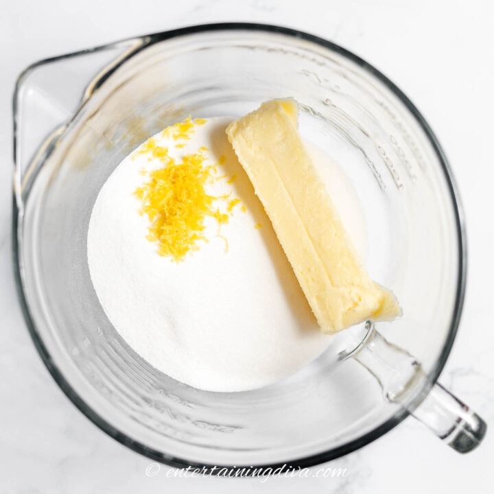 butter, sugar and lemon zest in a mixing bowl