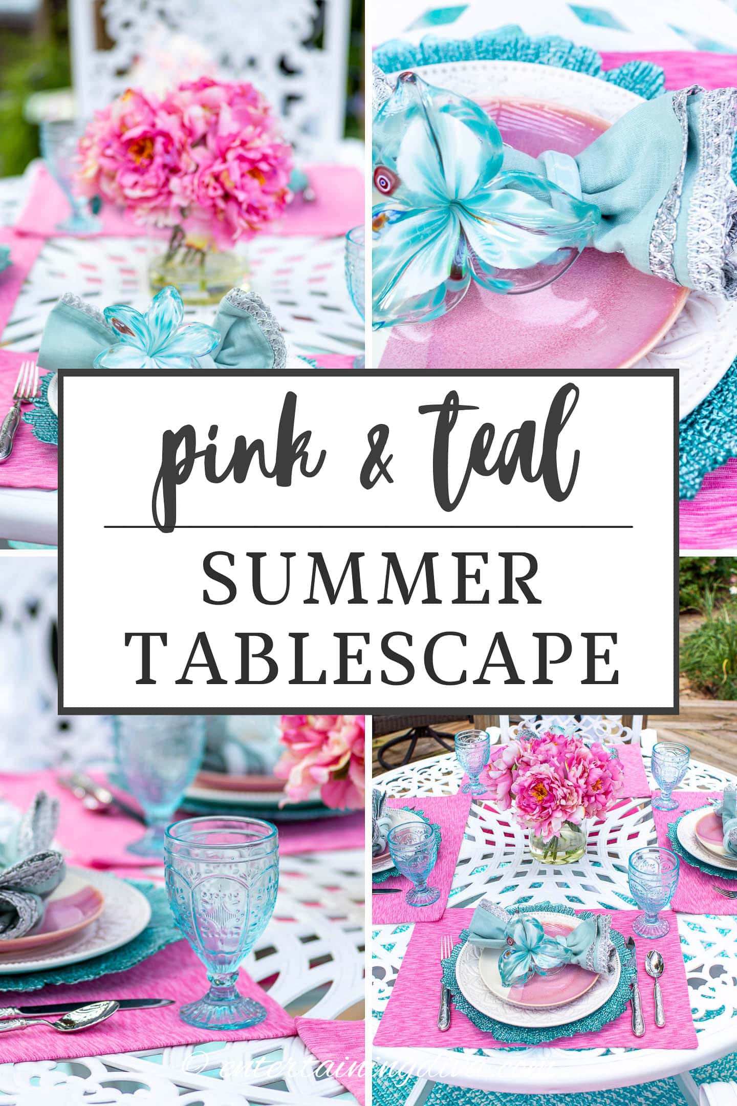pink and teal summer tablescape
