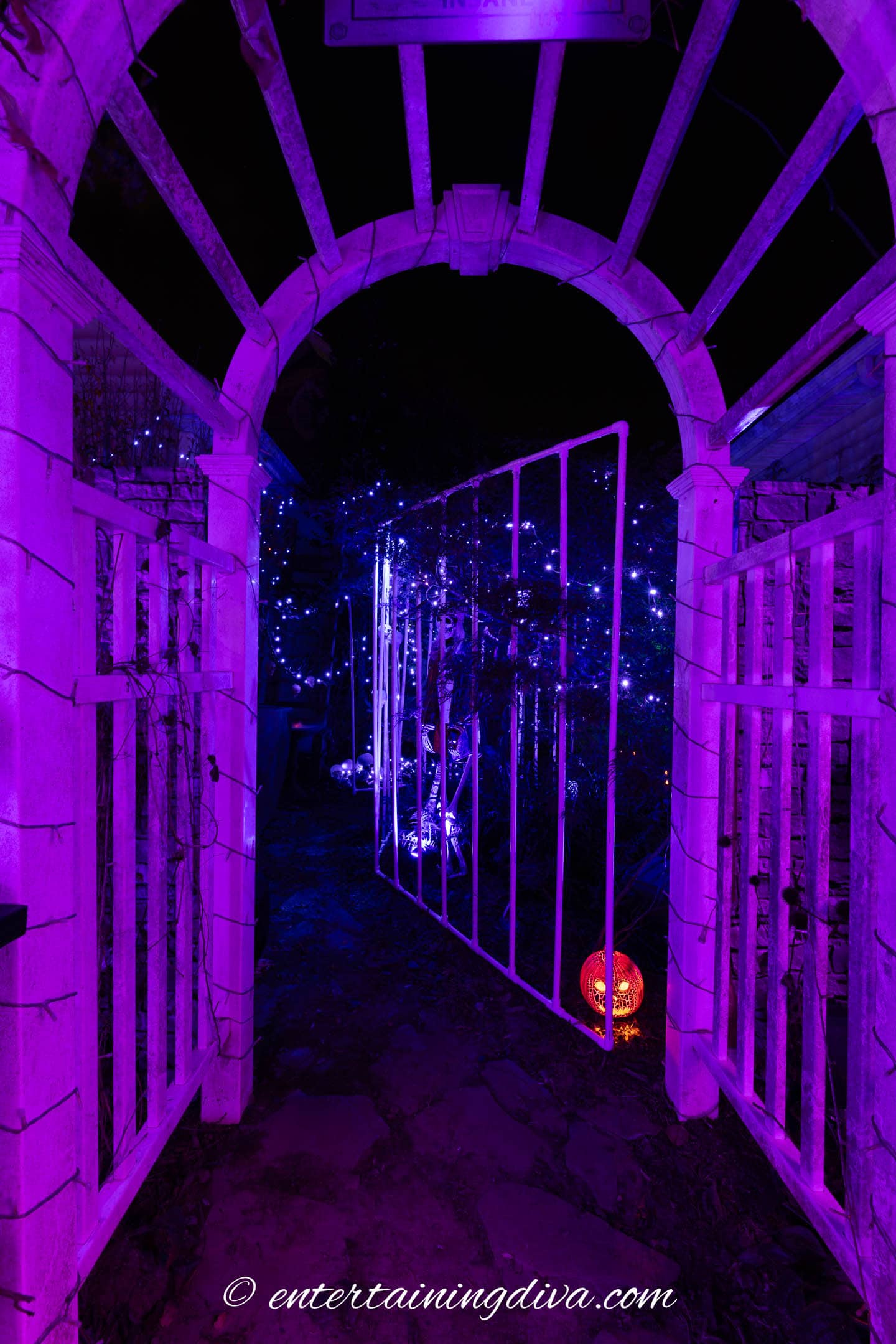 entrance to the Arkham Asylum outdoor Halloween display