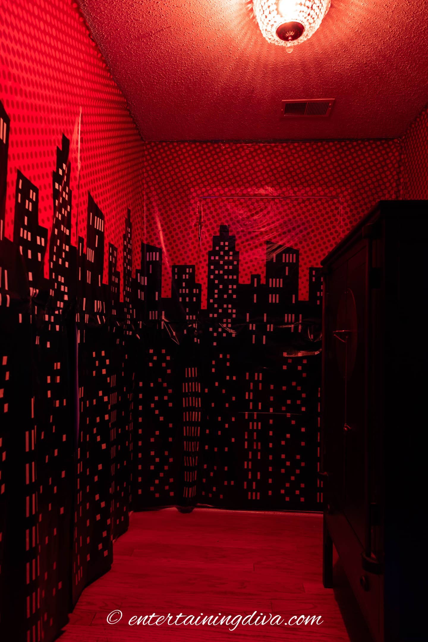 A cityscape scene setter in a hallway