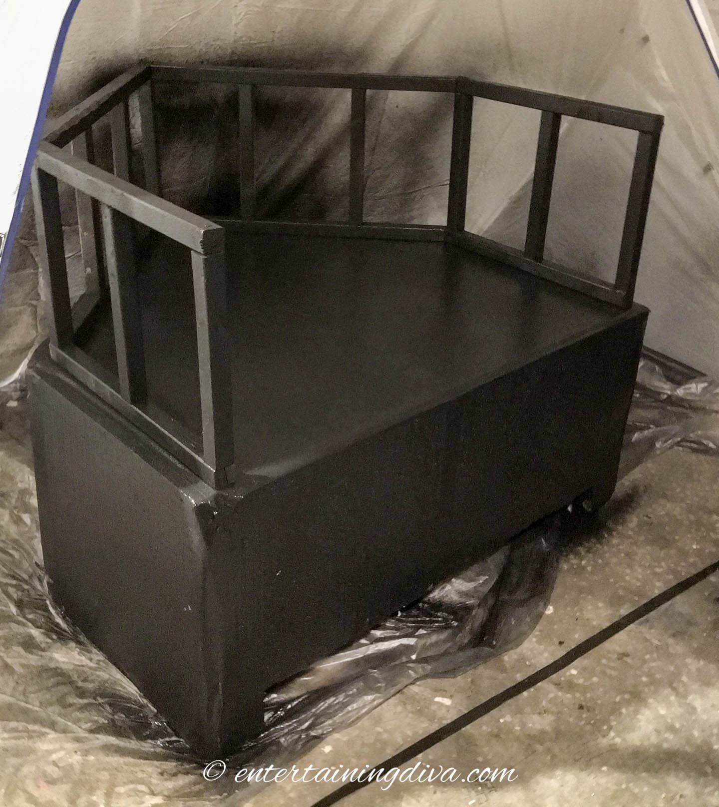 The front end of the pirate ship painted black
