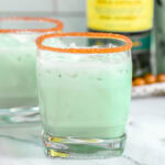 Side view of a glass of shamrock shake cocktail