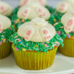 close up of a bunny bum cupcake