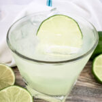 margarita on the rocks with a lime wheel garnish