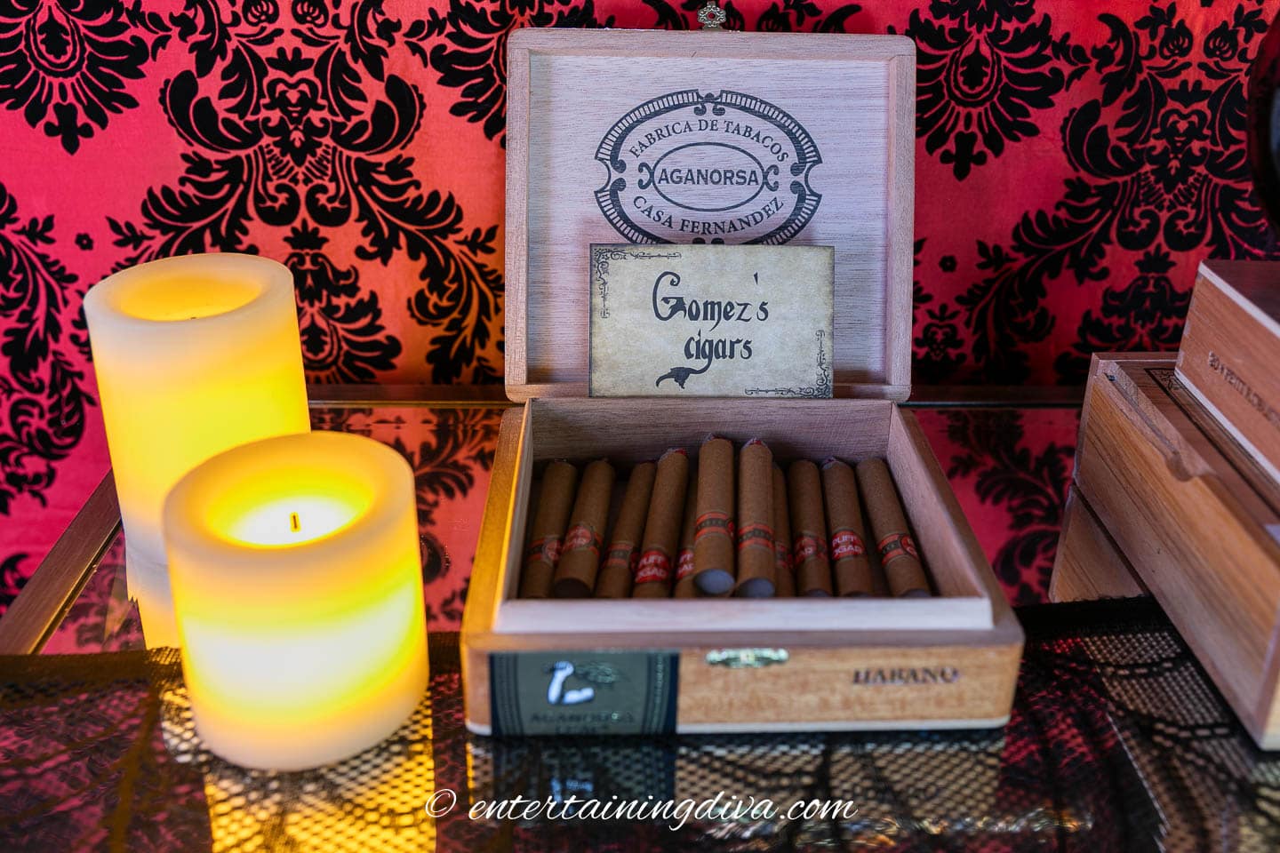 An open wooden cigar box labeled