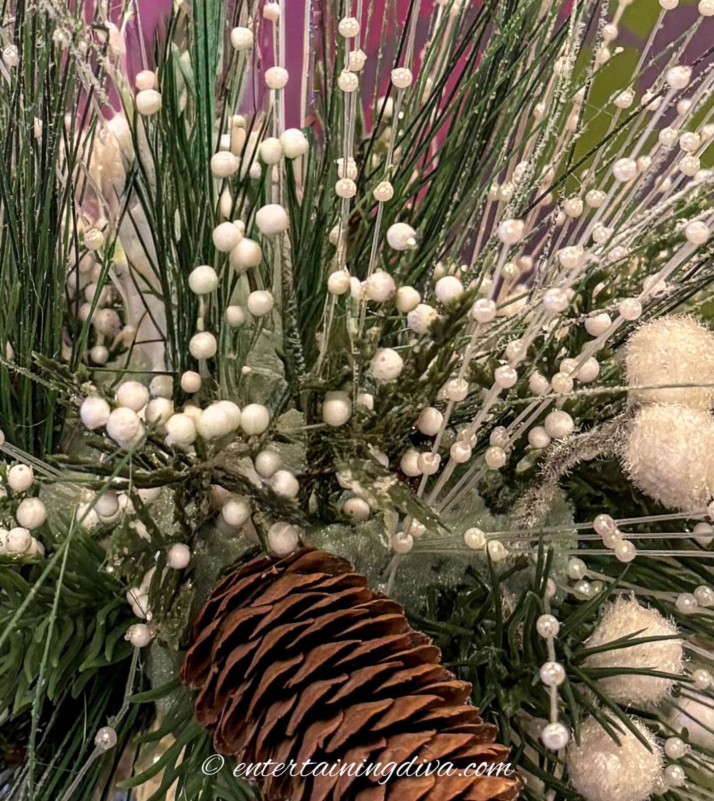 White pearl picks pushed into floral foam