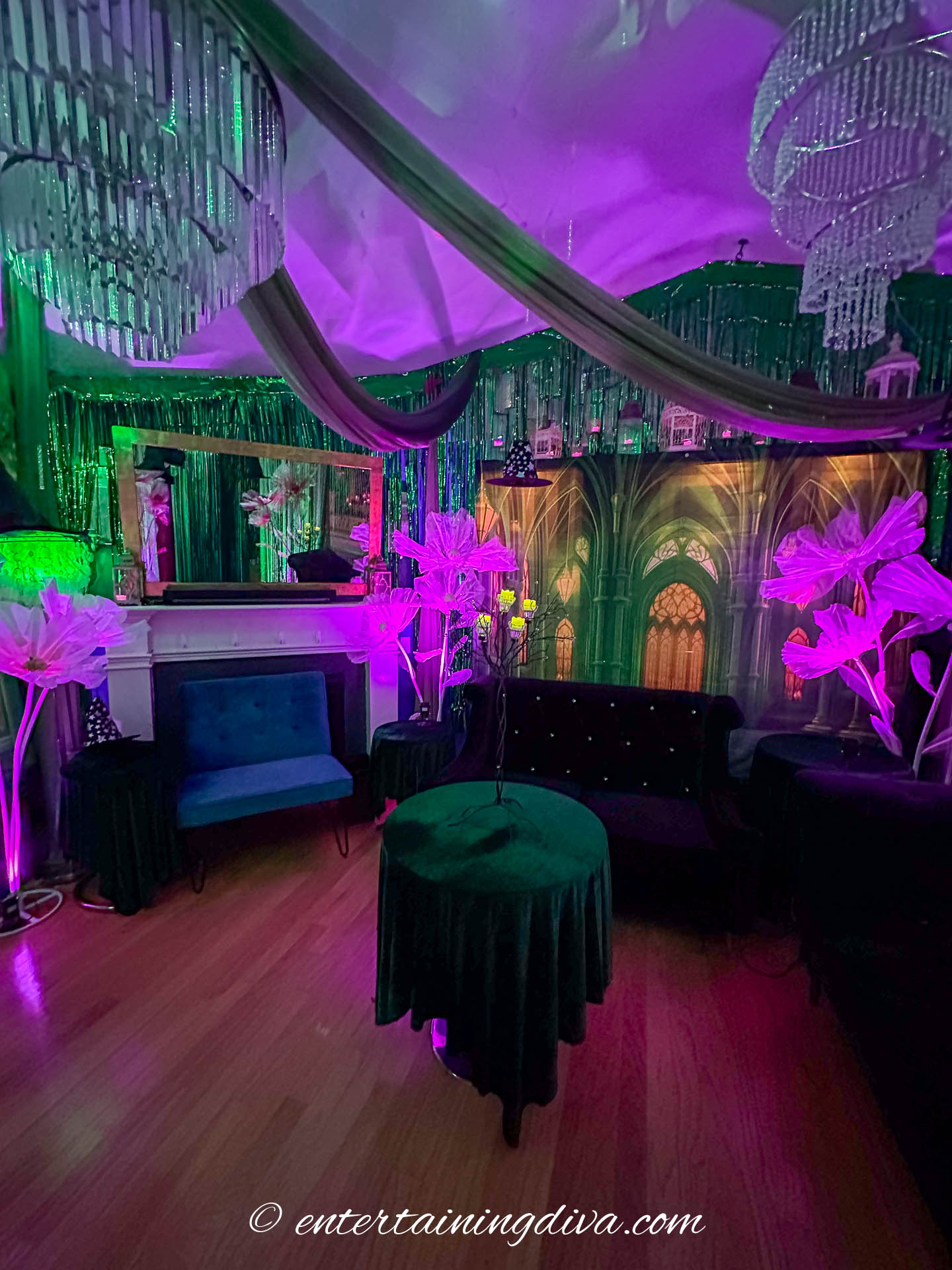 The Oz backdrop at a glam Wicked party