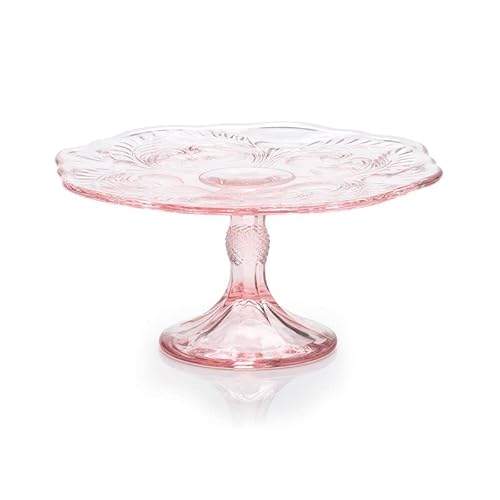 pink glass cake plate