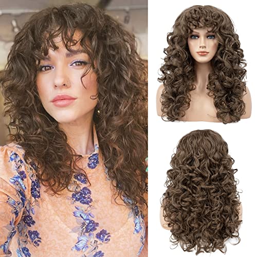 long brown curly wig