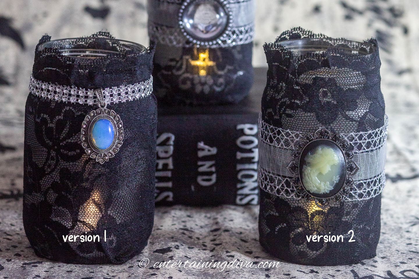 diy halloween gothic candle holders version 1 and 2