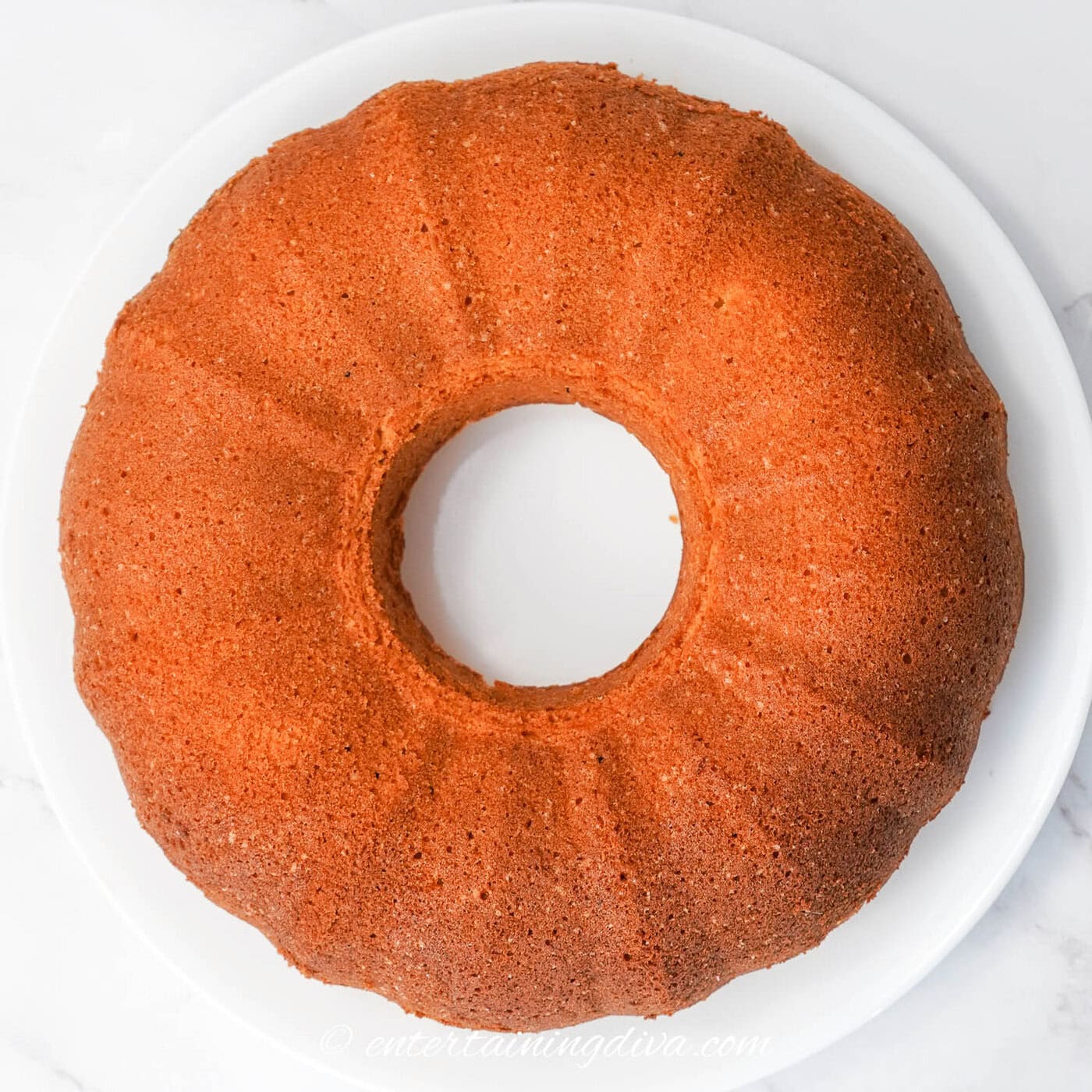 the bundt cake after it has been removed from the pan.