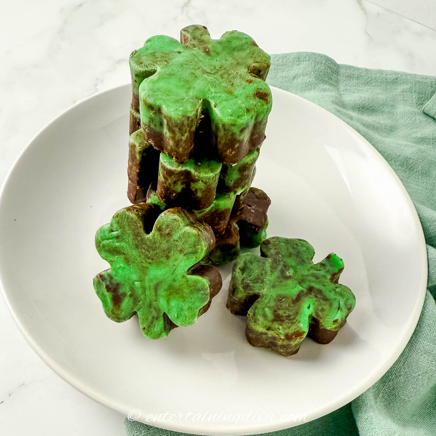 close up of green shamrock mint chocolate fudge