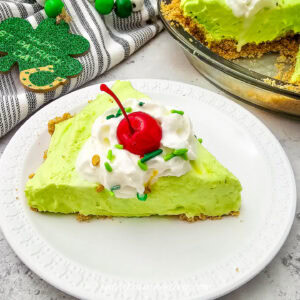Close up of shamrock shake pie on a plate