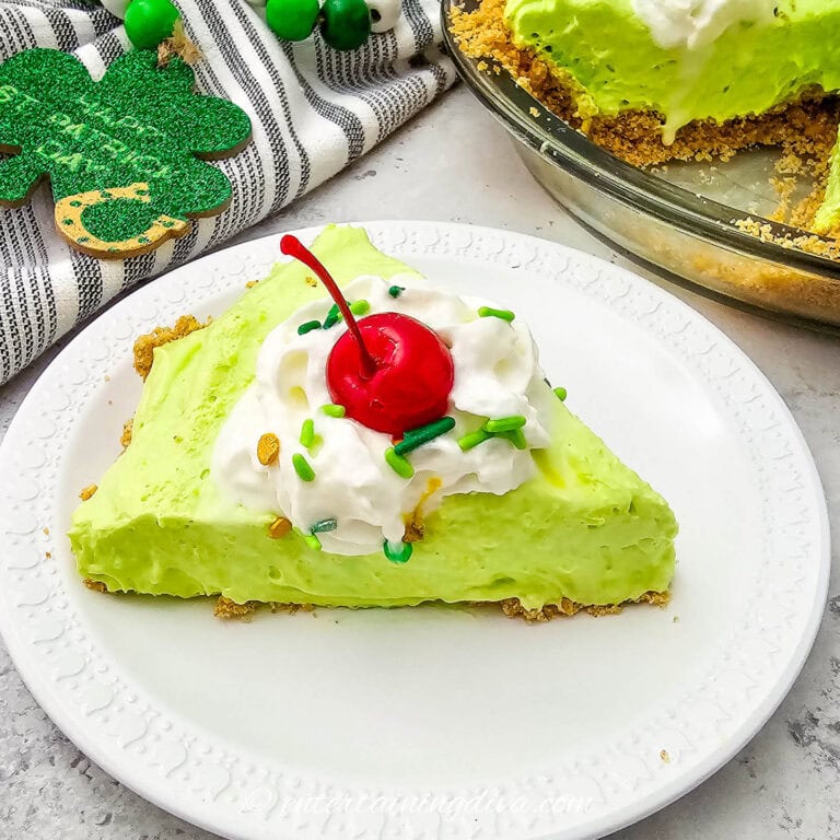 Close up of shamrock shake pie on a plate