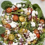 An overhead picture of asparagus goat cheese salad