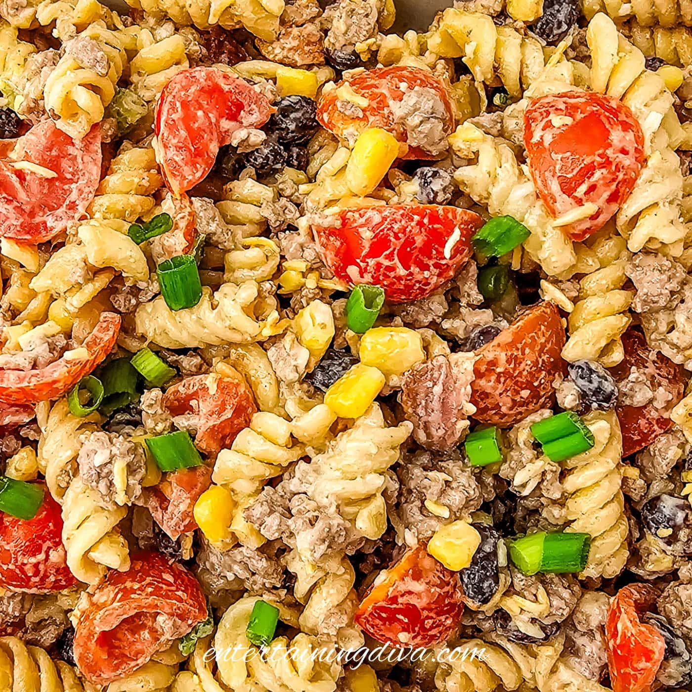 Loaded Cowboy Pasta Salad With Creamy Sriracha Dressing