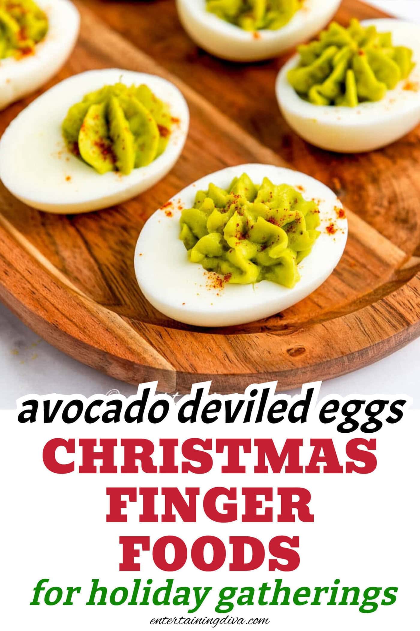 5 avocado deviled eggs on a tray